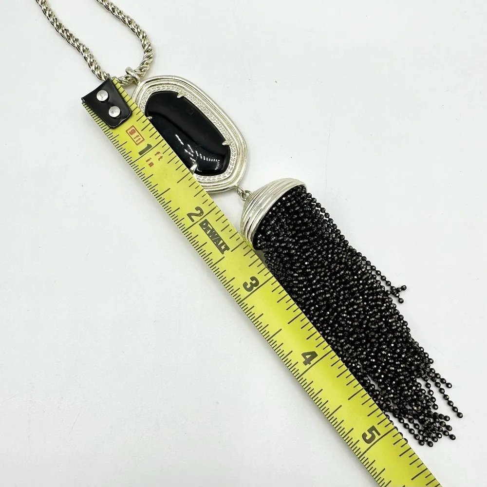 Kendra Scott Rayne Necklace Black Tassel Pendant Long Goldtone Chain